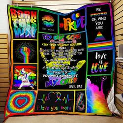 Personalized Lgbt To My Son From Dad I Love You More Quilt Blanket Great Customized Gifts For Birthday Christmas Thanksgiving and Home Decor