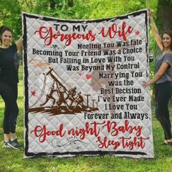 Personalized Lineman To My Gorgeous Wife Quilt Blanket I Love You Forever And Always Great Customized Blanket Gifts For Birthday Christmas Thanksgiving and Home Decor