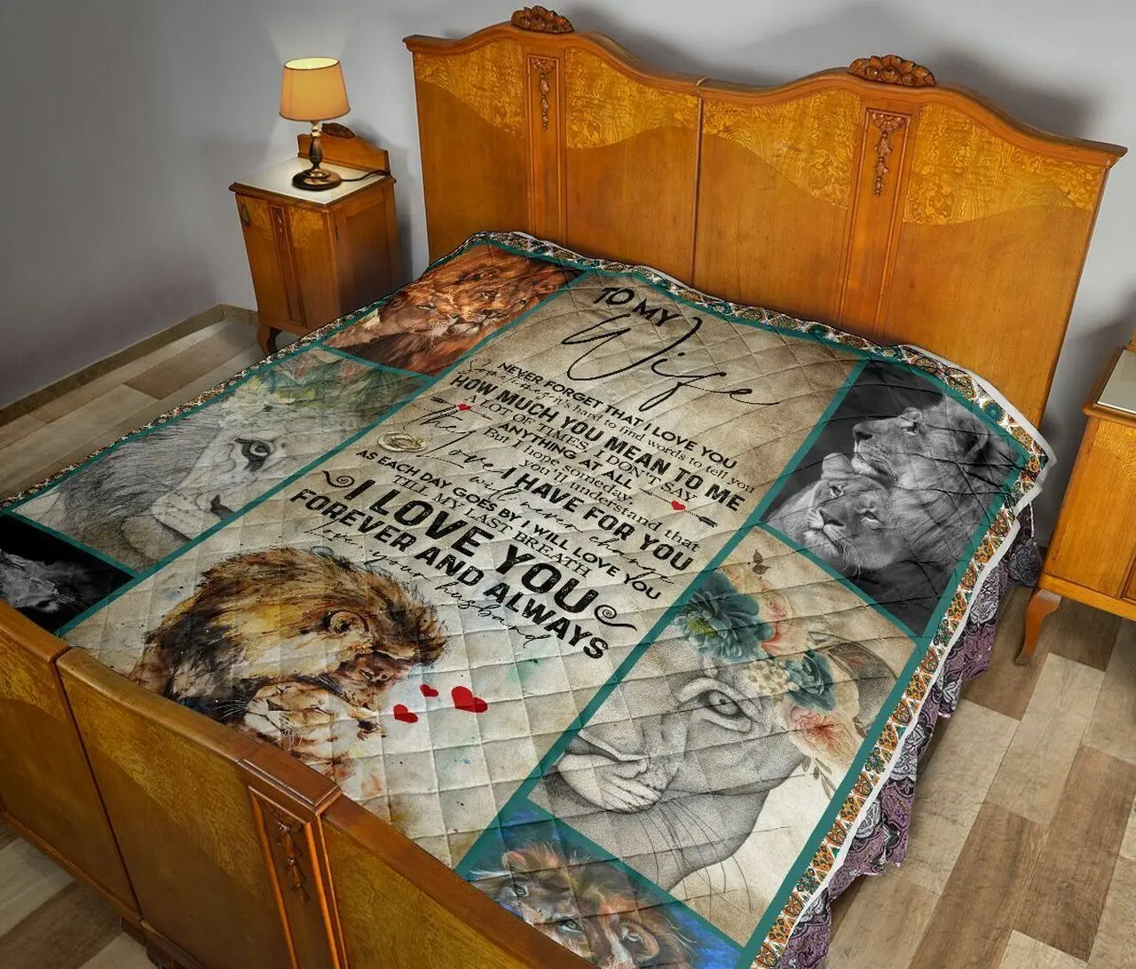 Personalized Lion Couple To My Wife From Husband I Love You Forever And Always Quilt Great Customized Gifts For Birthday Christmas Thanksgiving MotherS Day and Home Decor