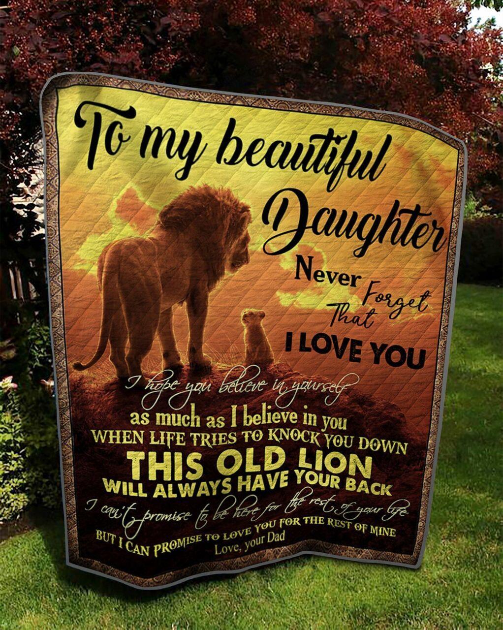 Personalized Lion To My Daughter Quilt Blanket From Dad Never Forget That I Love You Great Customized Blanket Gifts For Birthday Christmas Thanksgiving and Home Decor