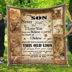 Personalized Lion To My Son From Mom Never Forget That I Love You Quilt Blanket Great Customized Gifts For Birthday Christmas Thanksgiving and Home Decor