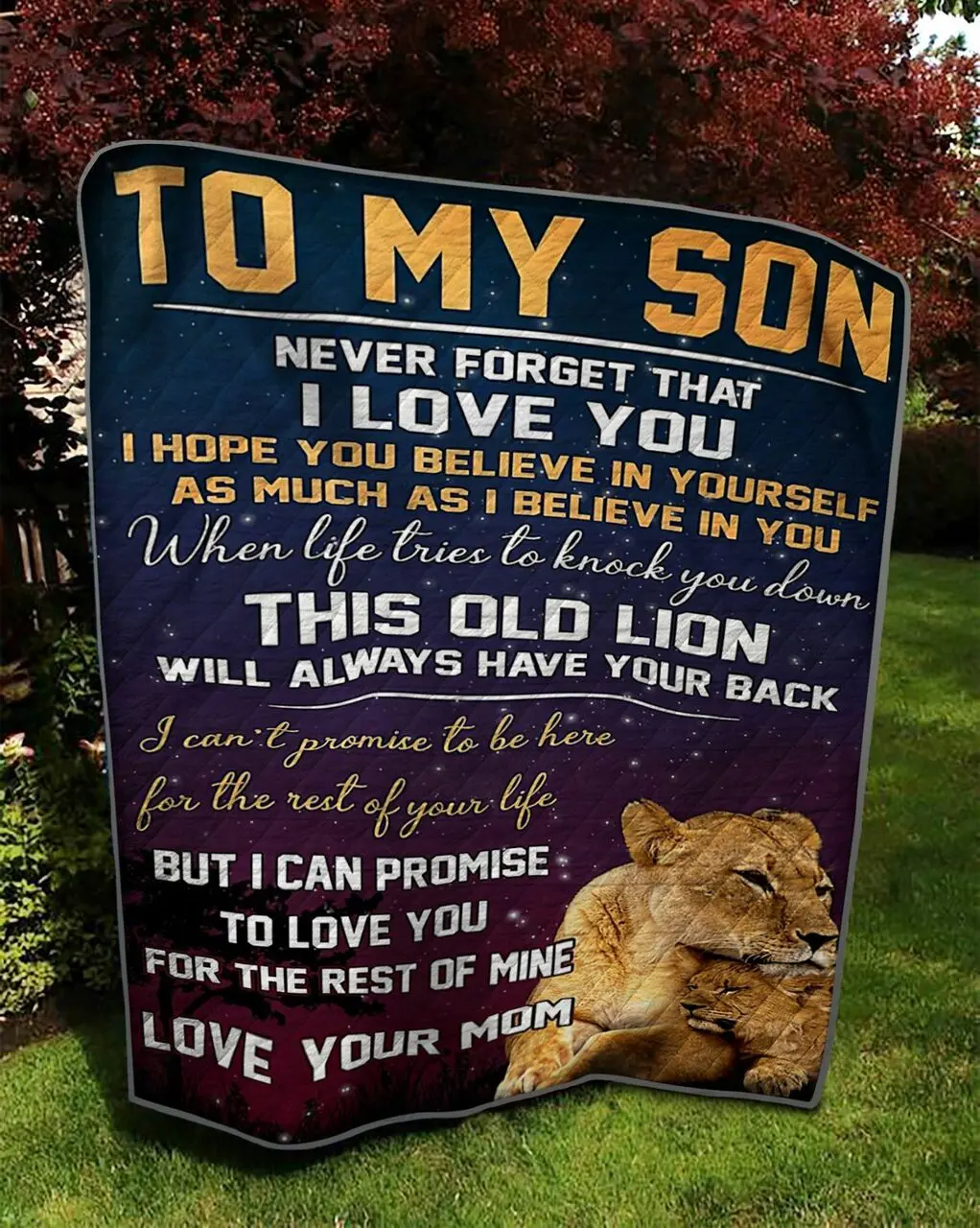 Personalized Lion To My Son Quilt Blanket From Mom Never Forget That I Love You Great Customized Blanket Gifts For Birthday Christmas Thanksgiving and Home Decor