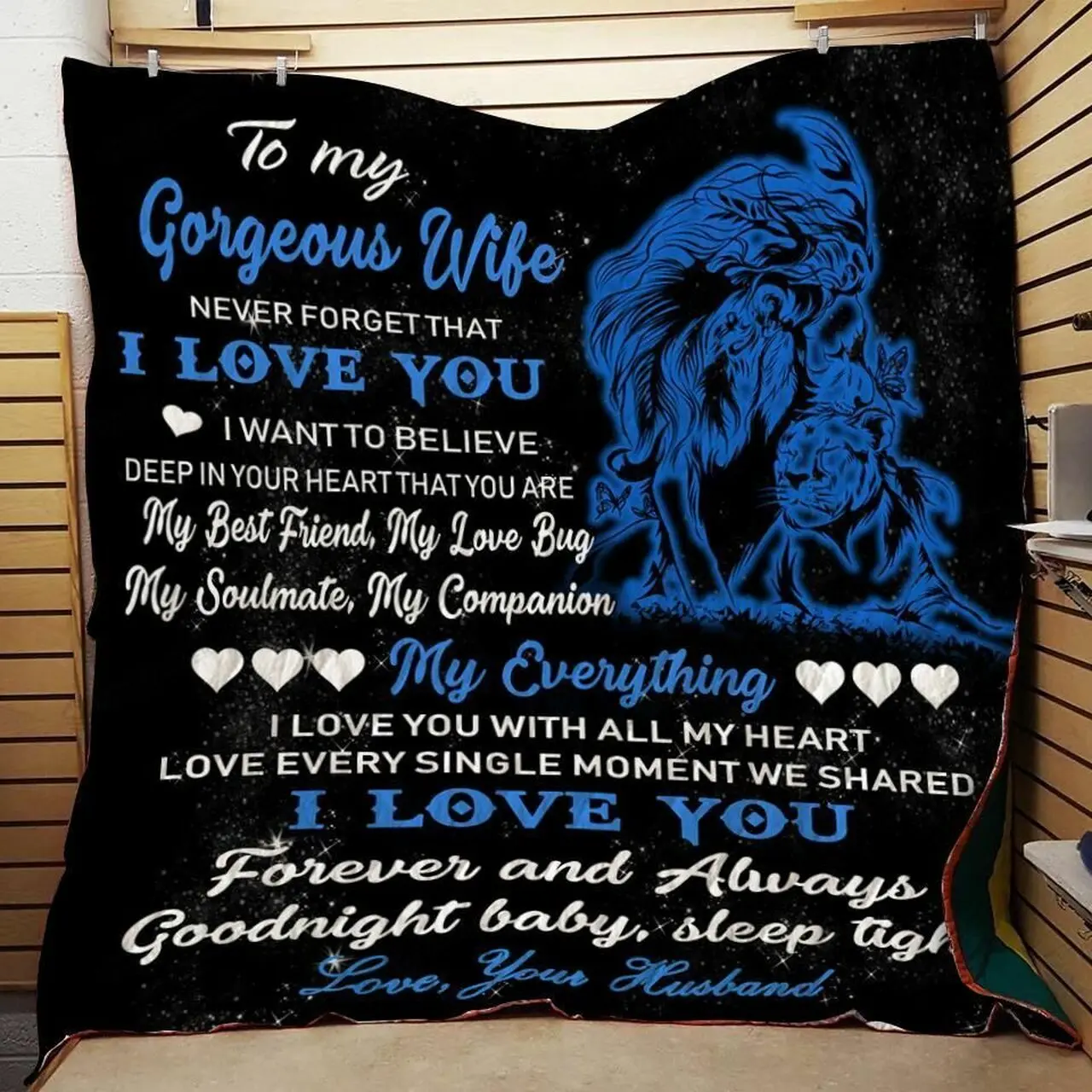 Personalized Lion To My Wife From Husband Never Forget That I Love You Quilt Blanket Great Customized Gifts For Birthday Christmas Thanksgiving Wedding ValentineS Day and Home Decor