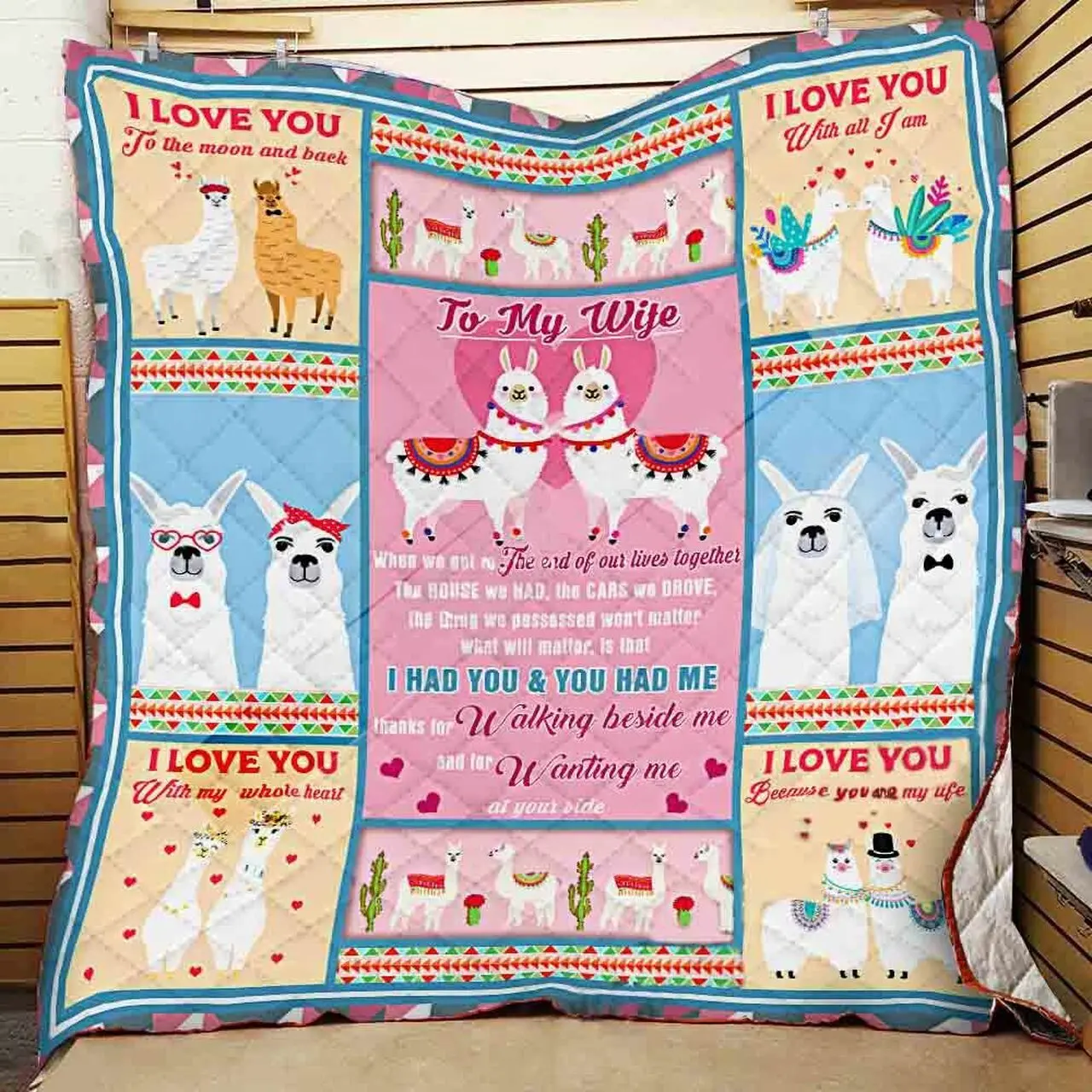 Personalized Llama To My Wife Quilt Blanket I Had You And You Had Me Great Customized Blanket Gifts For Birthday Christmas Thanksgiving and Home Decor