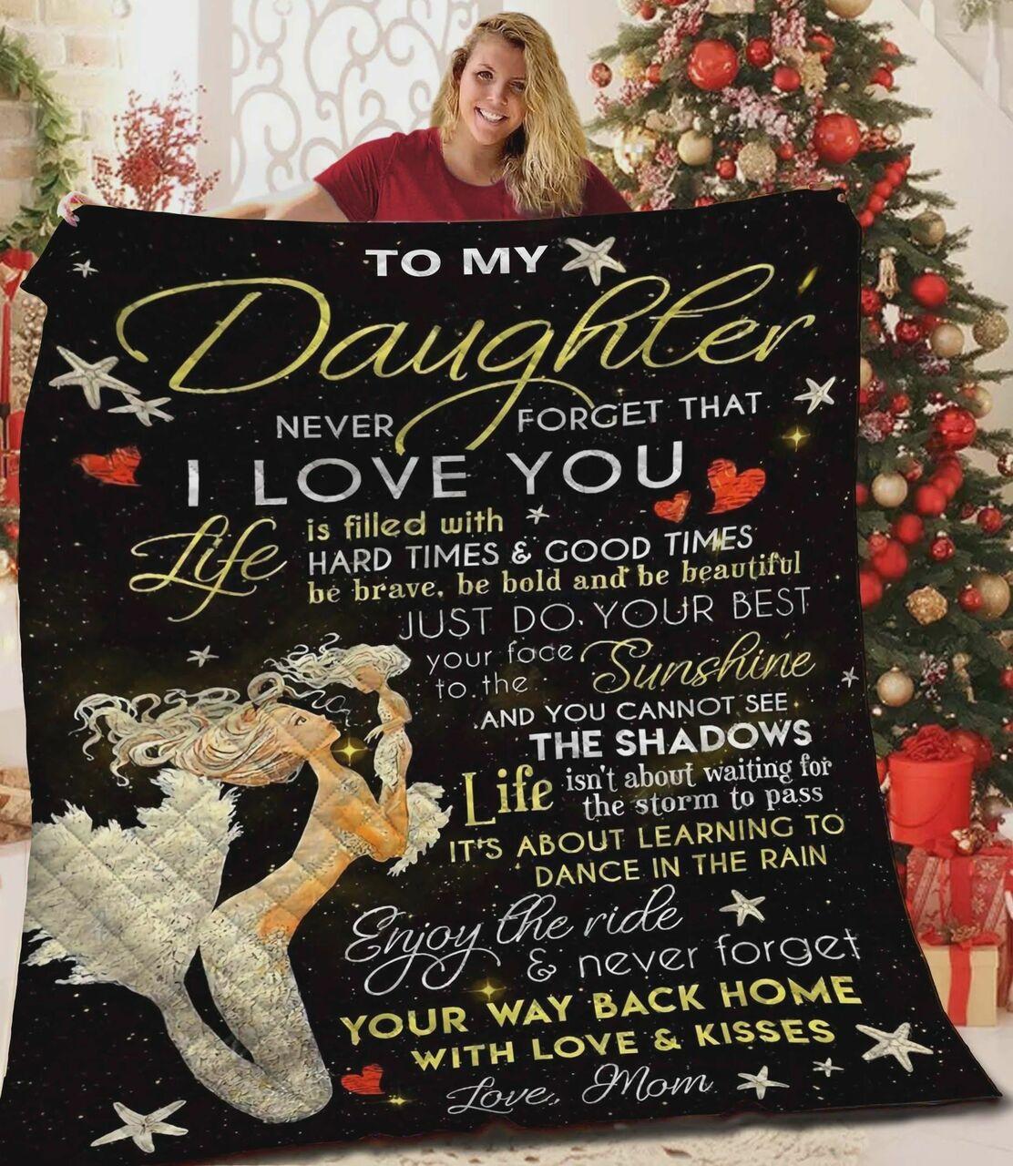 Personalized Mermaid Family To My Daughter From Mom Enjoy The Ride And Dont Forget Way Back Home Quilt Blanket Great Customized Blanket Gifts For Birthday Christmas Thanksgiving and Home Decor