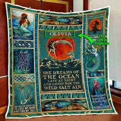 Personalized Mermaid Ocean Quilt Blanket and Home Decor