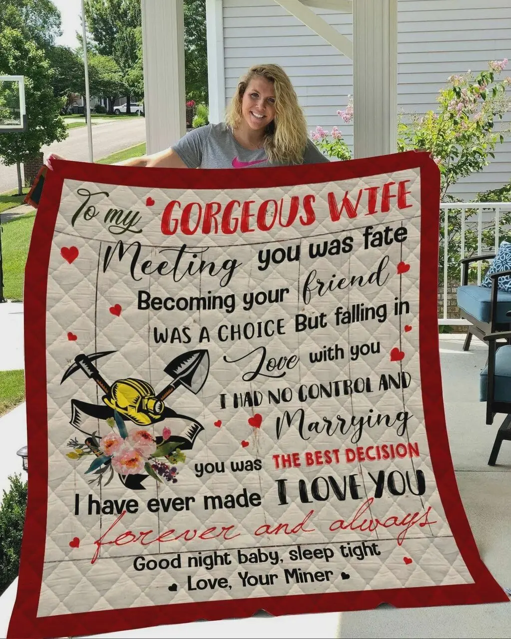 Personalized Miner To My Wife Quilt Blanket From Husband I Love You Forever And Always Great Customized Blanket Gifts For Birthday Christmas Thanksgiving and Home Decor