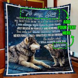 Personalized Mom To Son I Will Always Love You Wolf Quilt Blanket and Home Decor