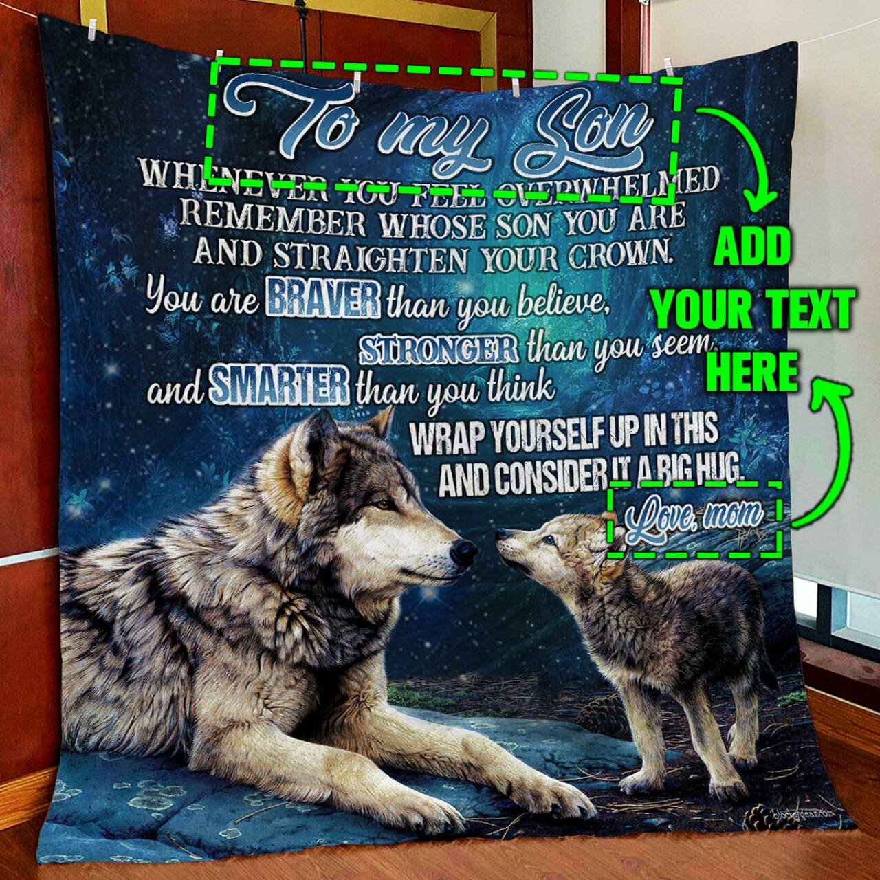 Personalized Mom To Son Wolf Quilt Blanket and Home Decor