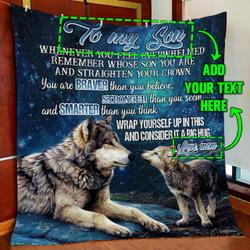 Personalized Mom To Son Wolf Quilt Blanket and Home Decor