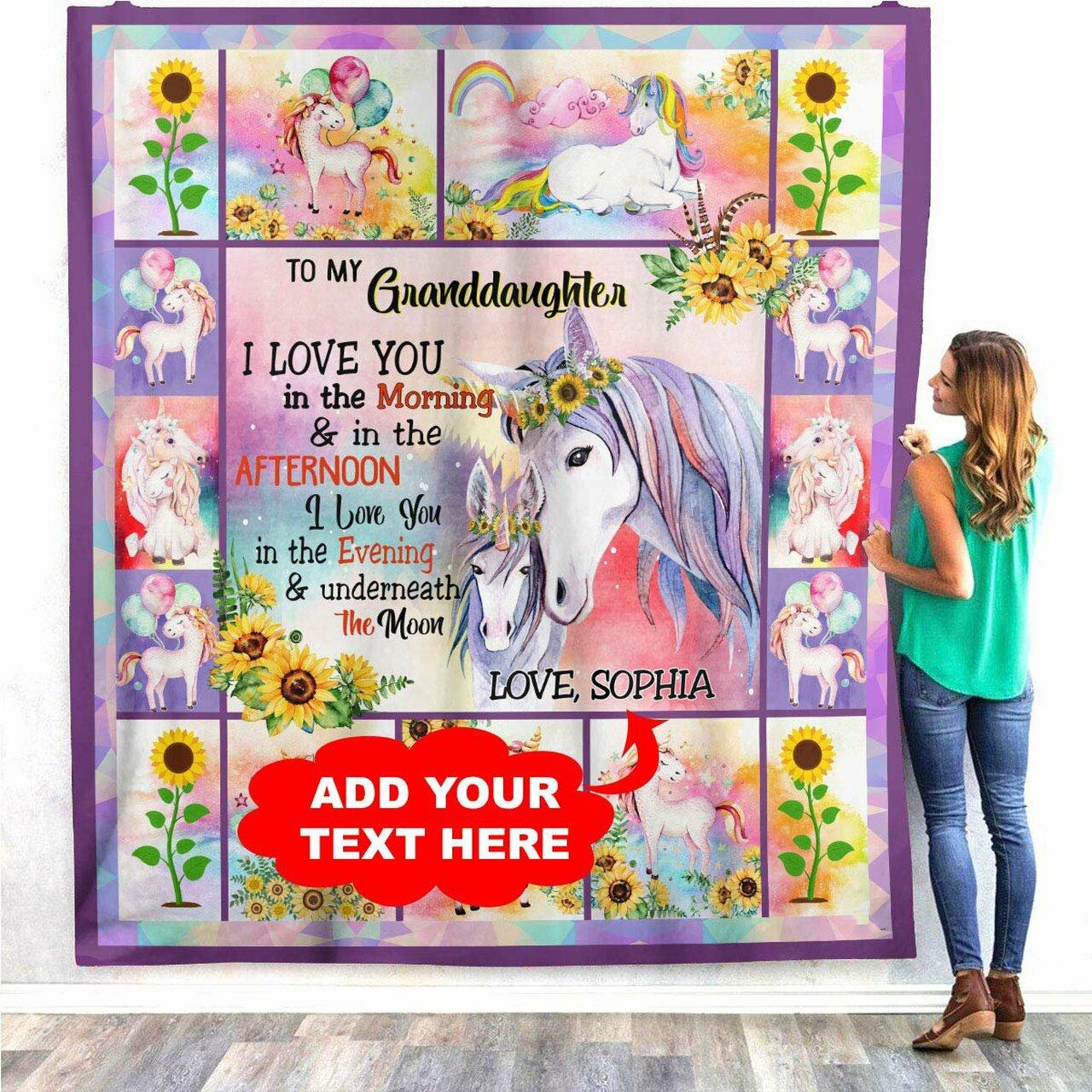 Personalized Name To My Granddaughter Unicorn Little Girl Never Forget I Love You Gifts From Grandmother Quilt Size Throw, Twin, Queen,King,Super King and Home Decor