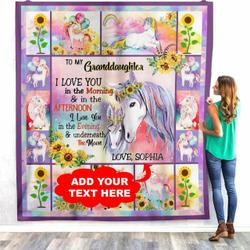 Personalized Name To My Granddaughter Unicorn Little Girl Never Forget I Love You Gifts From Grandmother Quilt Size Throw, Twin, Queen,King,Super King and Home Decor