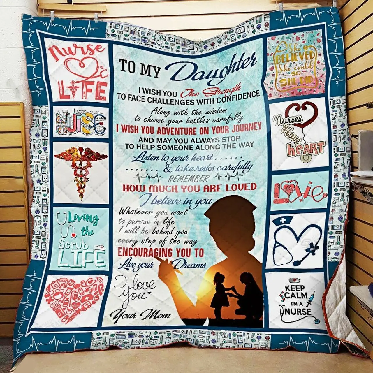 Personalized Nurse To My Daughter From Mom I Wish You The Strength Quilt Blanket Great Customized Gifts For Birthday Christmas Thanksgiving and Home Decor