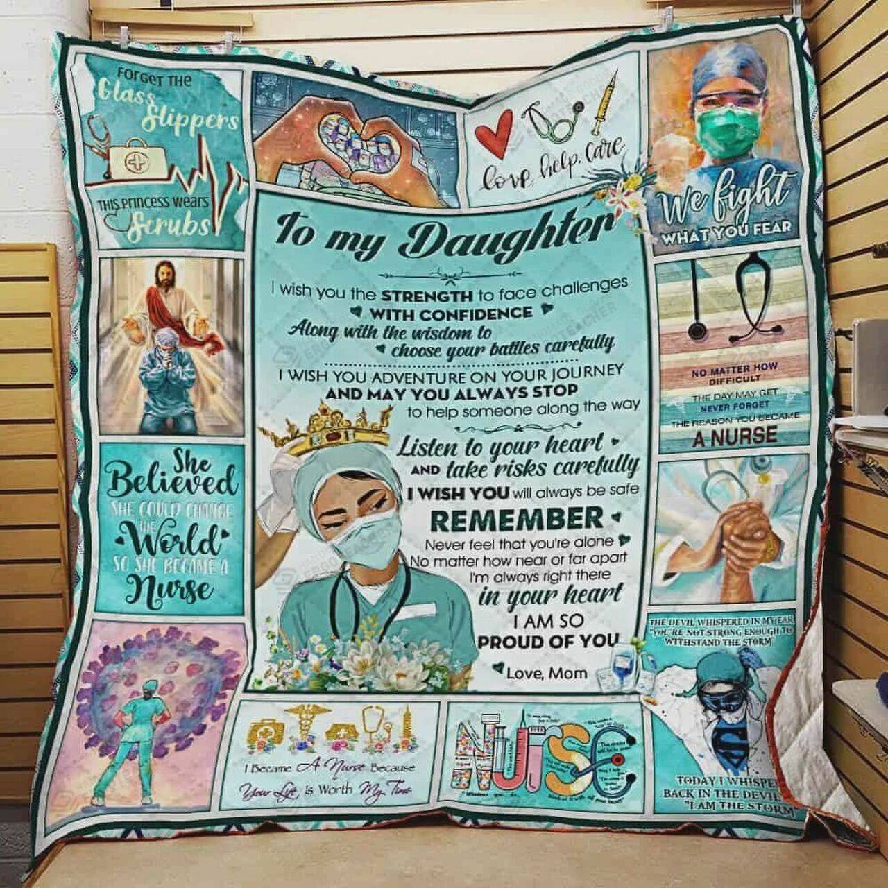 Personalized Nurse To My Daughter Quilt Blanket From Mom I Am So Proud Of You Great Customized Blanket Gifts For Birthday Christmas Thanksgiving and Home Decor