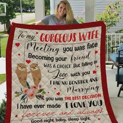 Personalized Otter To My Wife Quilt Blanket From Husband I Love You Forever And Always Great Customized Blanket Gifts For Birthday Christmas Thanksgiving and Home Decor
