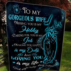 Personalized Police To My Wife Quilt Blanket From Husband Loving You Is My Life Great Customized Blanket Gifts For Birthday Christmas Thanksgiving and Home Decor