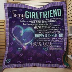 Personalized Purple Heart To My Girlfriend Quilt Blanket From Boyfriend You Mean So Much To Me Great Customized Blanket Gifts For Birthday Christmas Thanksgiving and Home Decor
