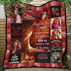 Personalized Red Head SheS Not Fragile Like A Flower SheS Fragile Like A Bomb Quilt Blanket Great Customized Blanket Gifts For Birthday Christmas Thanksgiving and Home Decor