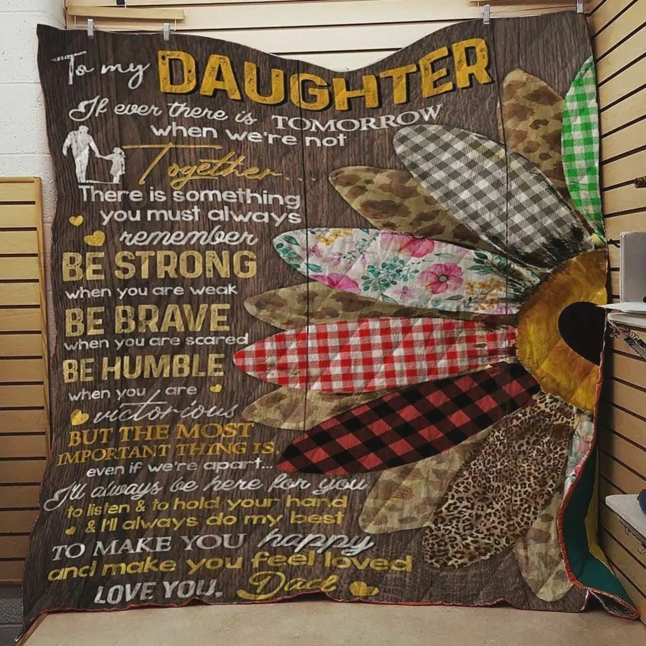Personalized Sewing Sunflower To My Daughter Quilt Blanket From Dad There Is Something You Must Always Remember Great Customized Blanket Gifts For Birthday Christmas Thanksgiving and Home Decor