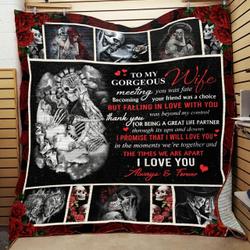 Personalized Skull To My Wife From Husband I Love You Always And Forever Quilt Blanket Great Customized Gifts For Birthday Christmas Thanksgiving Wedding ValentineS Day and Home Decor