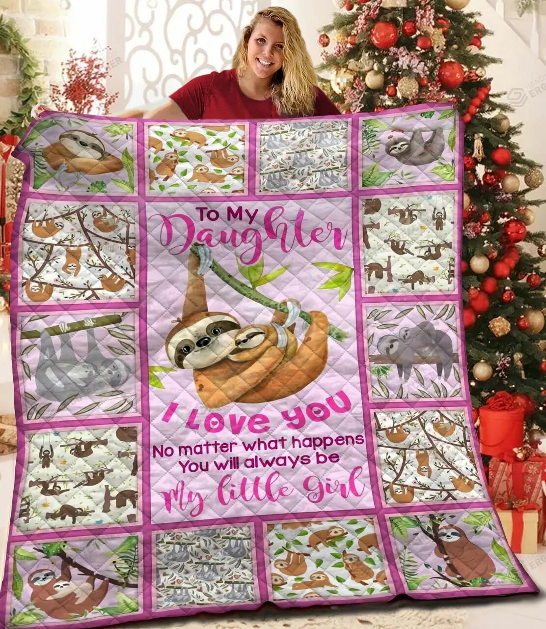 Personalized Sloth To My Daughter From Mom Dad You Will Always Be My Little Girl Quilt Blanket Great Customized Gifts For Birthday Christmas Thanksgiving and Home Decor