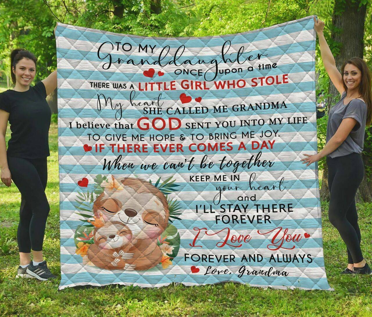 Personalized Sloth To My Granddaughter Quilt Blanket From Grandma I Love You Forever And Always Great Customized Blanket Gifts For Birthday Christmas Thanksgiving and Home Decor