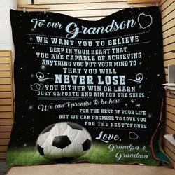 Personalized Soccer To My Grandson From Grandma Grandpa We Want You To Believe Quilt Blanket Great Customized Gifts For Birthday Christmas Thanksgiving and Home Decor
