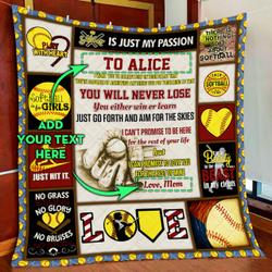 Personalized Softball Girl Quilt Blanket and Home Decor