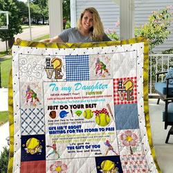 Personalized Softball To My Daughter From Mom Be Brave Be Bold Be Beautiful Quilt Blanket Great Customized Gifts For Birthday Christmas Thanksgiving Perfect Gifts For Softball Lover and Home Decor