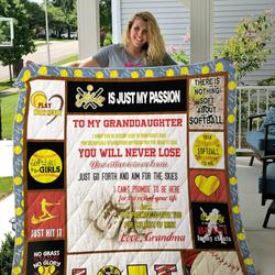 Personalized Softball To My Granddaughter From Grandma No Grass Stains No Glory Quilt Blanket Great Customized Gifts For Birthday Christmas Thanksgiving Perfect Gifts For Softball Lover and Home Decor