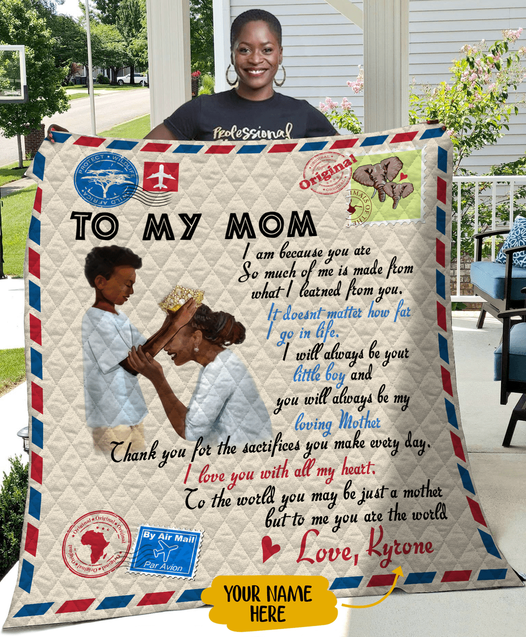 Personalized Son To Mom You Are The World To Me Quilt and Home Decor
