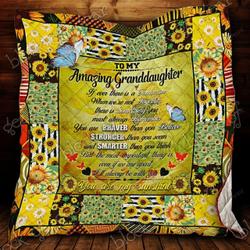 Personalized Suflower To My Granddaughter From Grandparents ILl Always Be With You Quilt Blanket Great Customized Gifts For Birthday Christmas Thanksgiving Perfect Gifts For Sunflower Lover and Home Decor