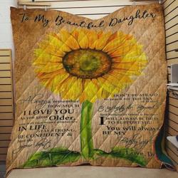 Personalized Sunflower Family To My Beautiful Daughter Quilt Blanket From Dad Remember How Much I Love You Great Customized Blanket Gifts For Birthday Christmas Thanksgiving and Home Decor