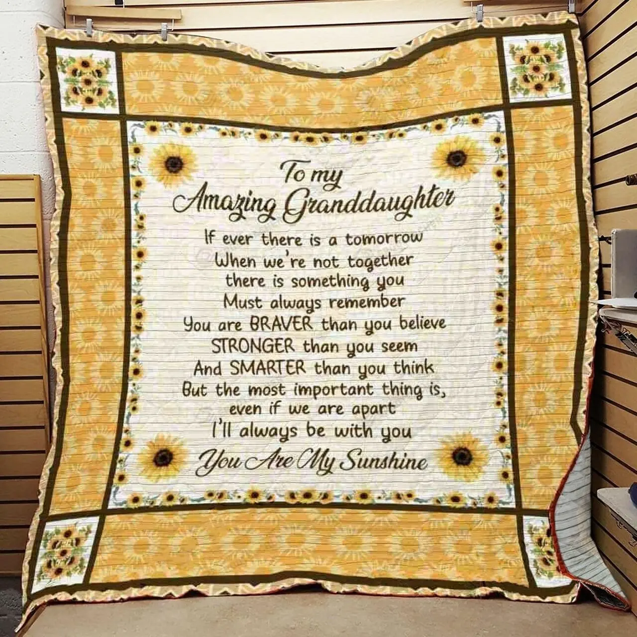 Personalized Sunflower Granddaughter From Grandpa Grandma You Are My Sunshine Quilt Blanket Great Customized Gifts For Birthday Christmas Thanksgiving and Home Decor