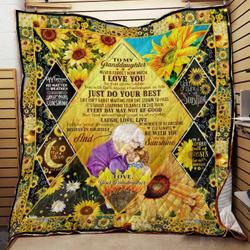 Personalized Sunflower To My Granddaughter From Grandma You Are My Sunshine Quilt Blanket Great Customized Gifts For Birthday Christmas Thanksgiving and Home Decor