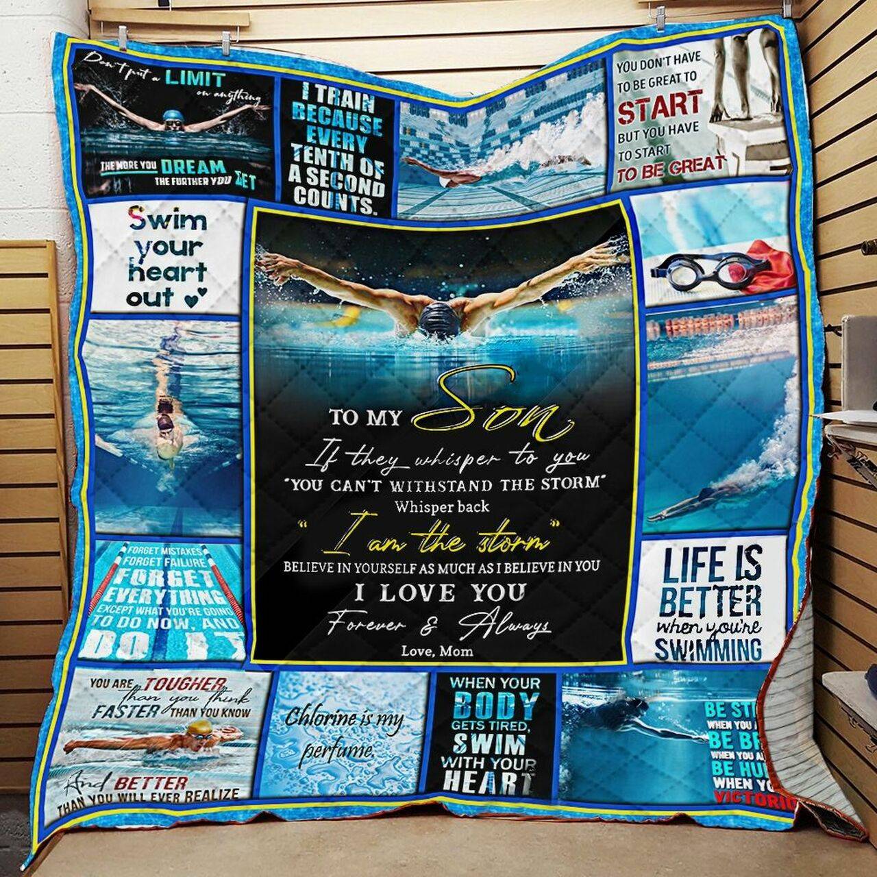Personalized Swimming To My Son From Mom If They Whisper To You Quilt Blanket Great Customized Gifts For Birthday Christmas Thanksgiving and Home Decor