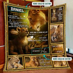 Personalized To My Boy, God Sent You Into My Life, Lion Quilt Blanket and Home Decor
