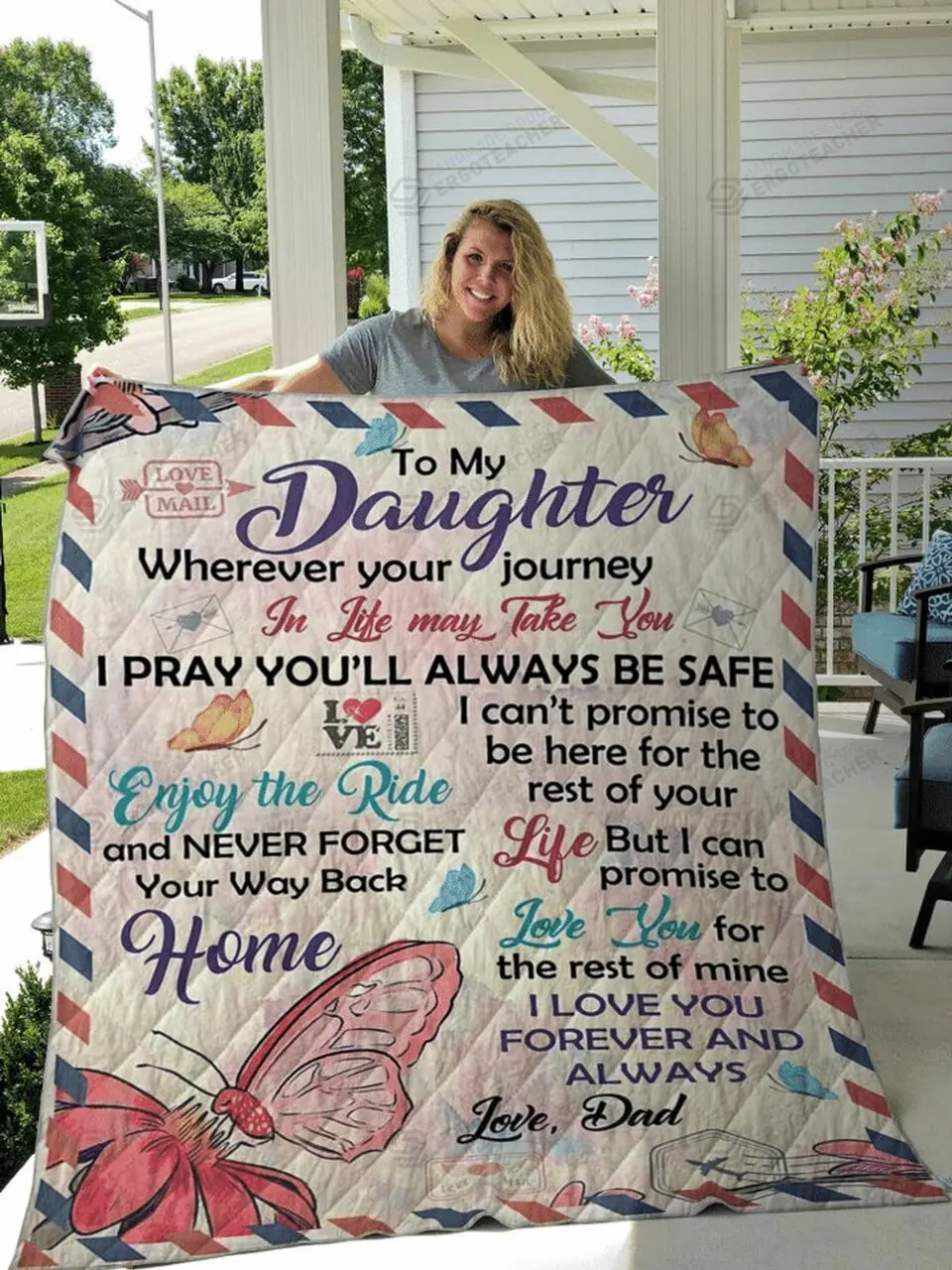 Personalized To My Daughter From Dad I Love You Forever And Always Quilt Blanket Great Customized Gifts For Birthday Christmas Thanksgiving and Home Decor
