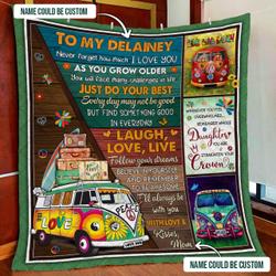 Personalized To My Daughter, Laugh Love Live, Hippie Quilt Blanket and Home Decor