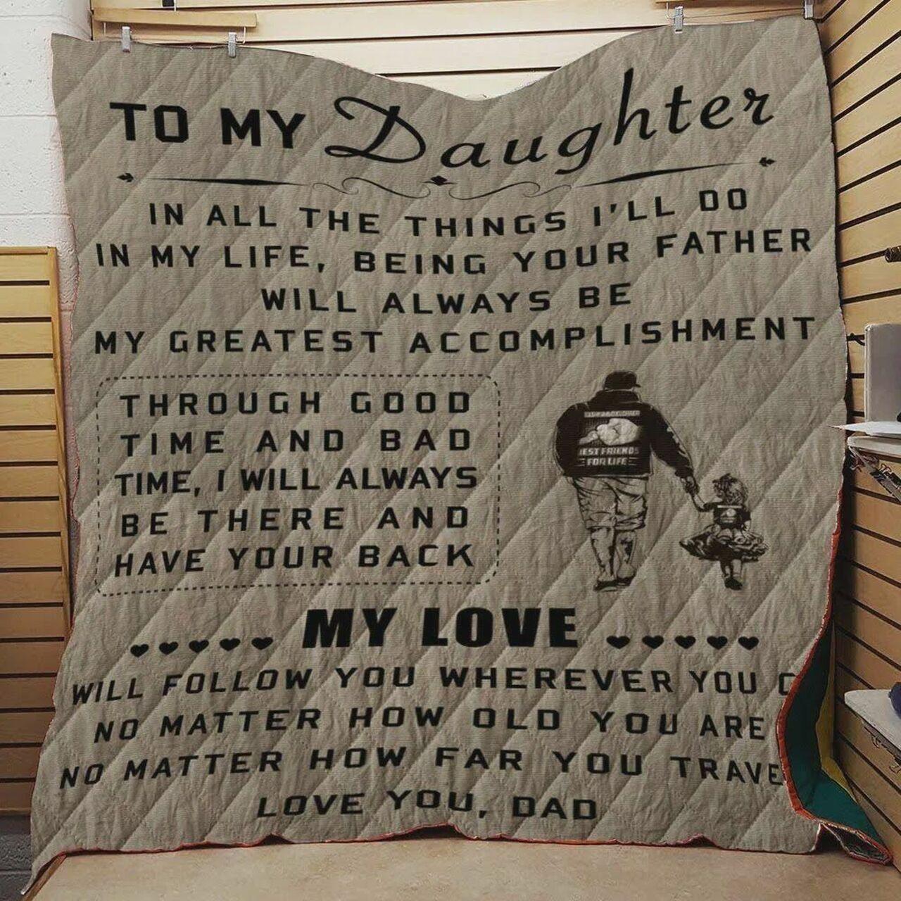 Personalized To My Daughter Quilt Blanket From Dad Great Customized Blanket Gifts For Birthday Christmas Thanksgiving and Home Decor