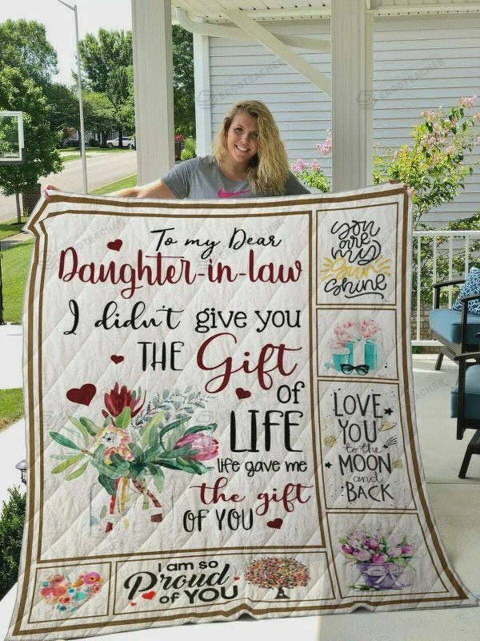 Personalized To My Dear Daughter-In-Law Quilt Blanket I Am So Proud Of You Great Customized Blanket Gifts For Birthday Christmas Thanksgiving and Home Decor