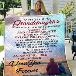 Personalized To My Granddaughter From Grandma The Bond Between Grandma And Granddaughter Quilt Meaningful Gifts For Her Great Customized Gifts For Birthday Christmas Graduation and Home Decor