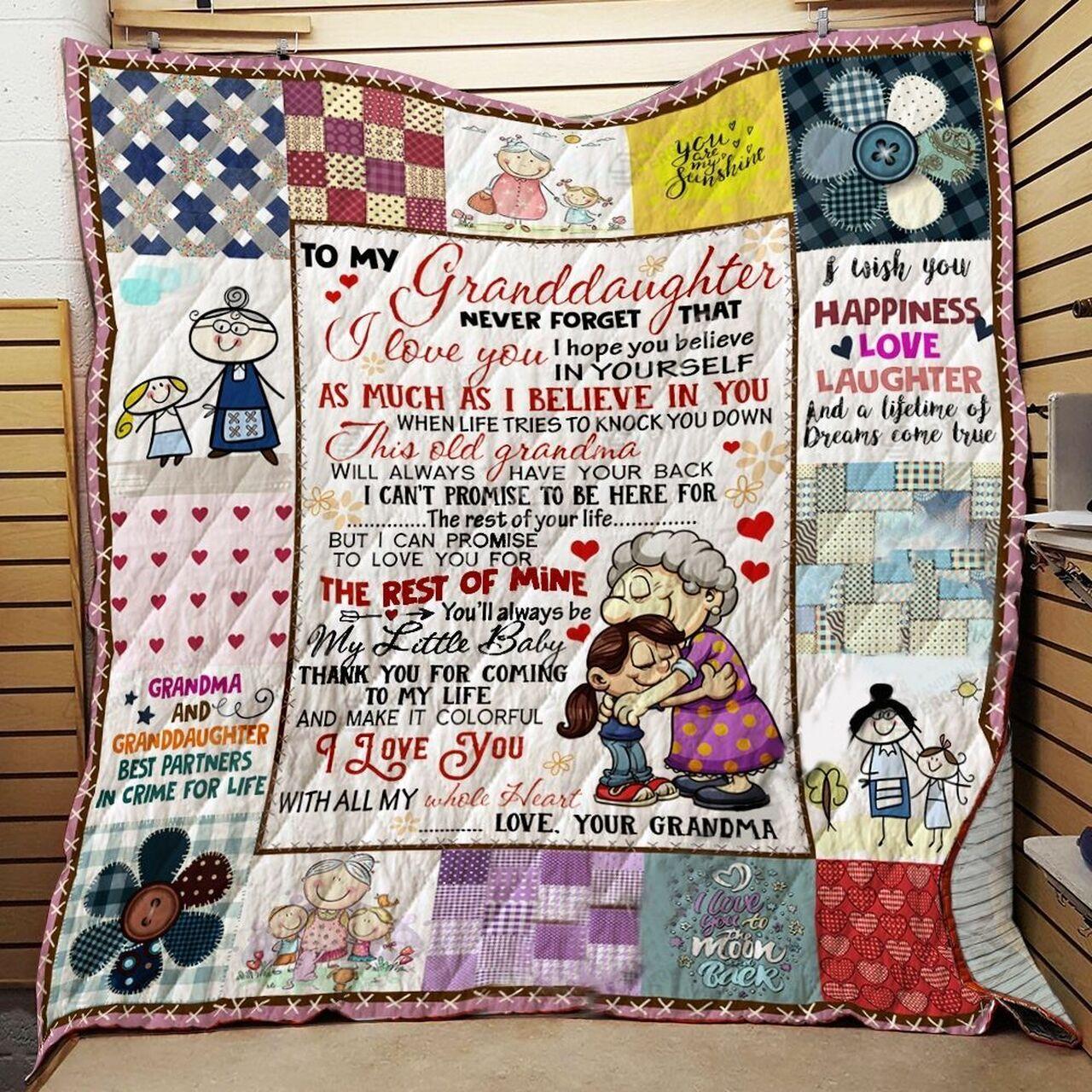 Personalized To My Granddaughter Quilt Blanket From Grandma, You Will Always Be My Little Baby Great Customized Blanket Gifts For Birthday Christmas Thanksgiving and Home Decor