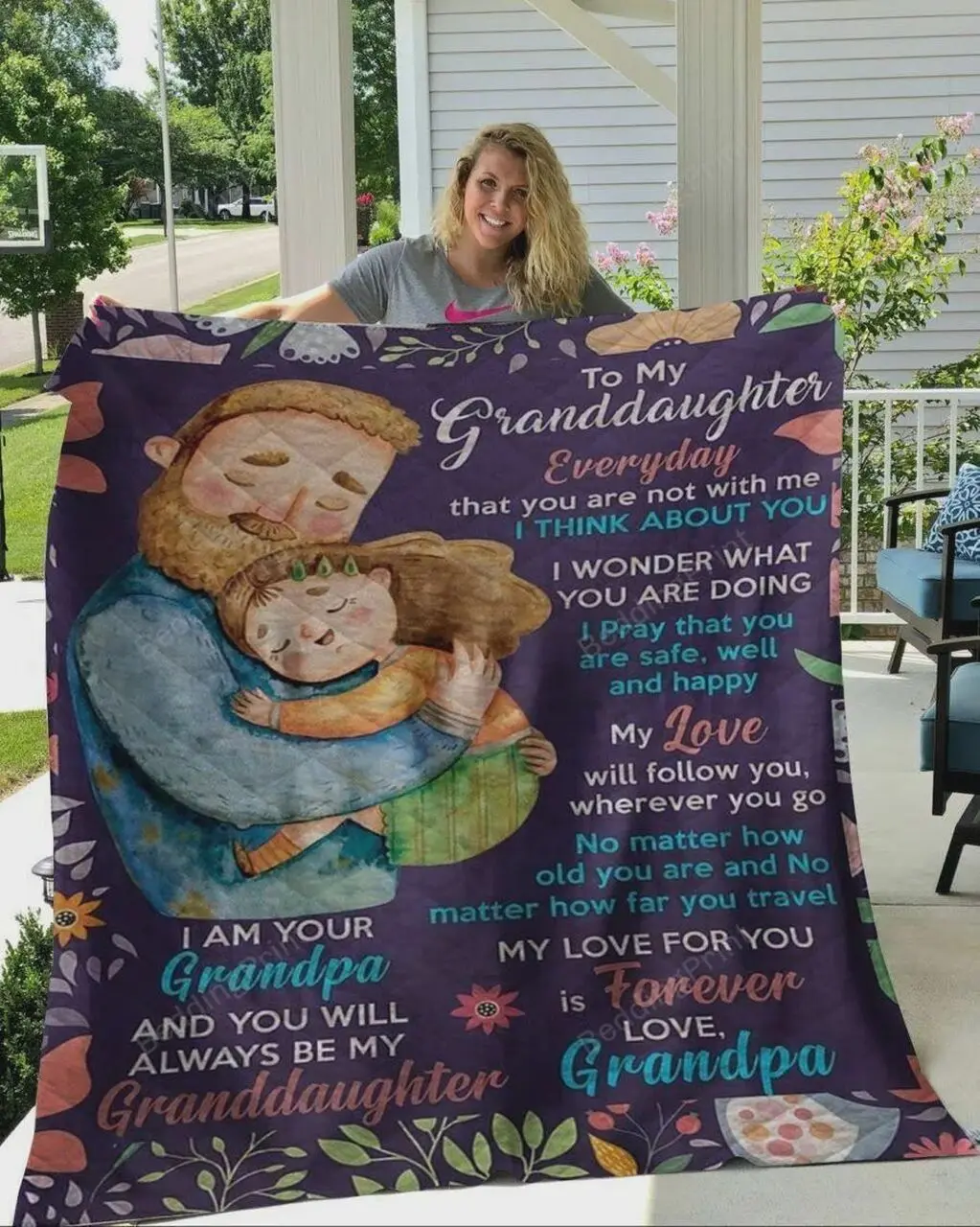 Personalized To My Granddaughter Quilt Blanket From Grandpa I Am Your Grandpa And You Will Always Be My Granddaughter Great Customized Blanket Gifts For Birthday Christmas Thanksgiving and Home Decor