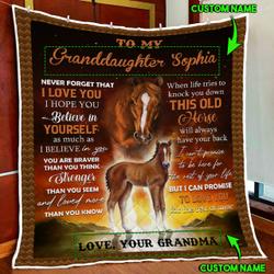 Personalized To My Granddaughter, This Old Horse Will Always Have Your Back Quilt Blanket and Home Decor