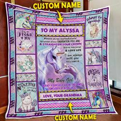 Personalized To My Granddaughter, Unicorn Magic, Love Grandma Quilt Blanket and Home Decor