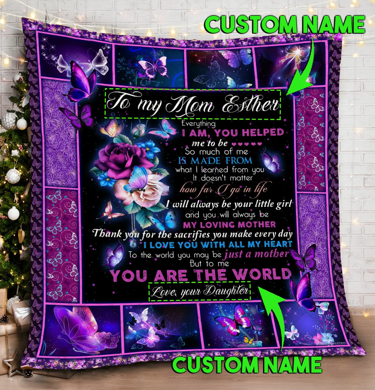 Personalized To My Mom, Every Thing I Am, You Helped Me To Be Quilt Blanket and Home Decor