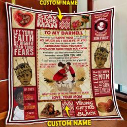 Personalized To My Son, Black Boy Magic, Love Mom Quilt Blanket and Home Decor