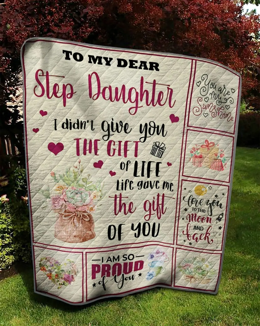 Personalized To My Step Daughter Quilt Blanket I Love You To The Moon And Back Great Customized Blanket Gifts For Birthday Christmas Thanksgiving and Home Decor