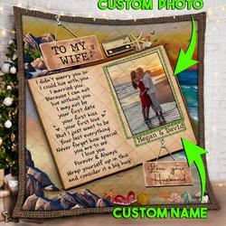 Personalized To My Wife, Beach Life Custom Image Quilt Blanket and Home Decor